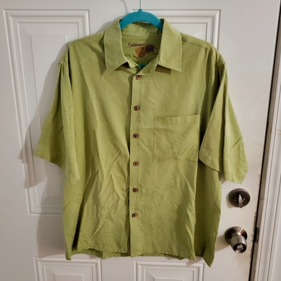 Caribbean 100% Silk Button-Down Shirt - Picture 1 of 8